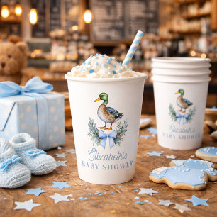 Blauer Baby-Junge Stockenten-Enten-Babyshower Pappbecher