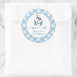 Blauer Baby-Junge Stockenten-Enten-Babyshower Runder Aufkleber