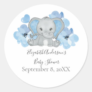 Blauer Baby-Jungen-Elefant Baby Shower Blumen Ball Runder Aufkleber