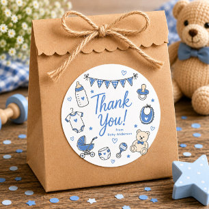 Blauer Baby Shower Dankeschön-Aufkleber Runder Aufkleber