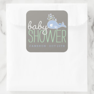 Blauer Babybauch-Wal-Junge-Baby-Shower-Party Quadratischer Aufkleber