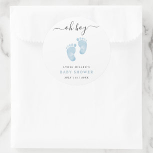 Blauer Babyfüße Baby Shower Willkommen Baby Junge Runder Aufkleber