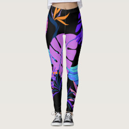Blauer Bananenbounch Rosa Lila Tropenwald Leggings