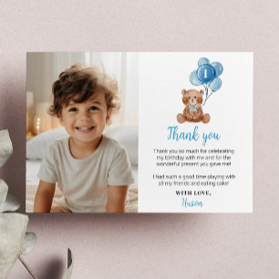 Blauer Bär Ballon Geburtstagsfoto Danke Karte