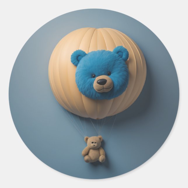Blauer Bär Balloon Runder Aufkleber (Vorderseite)
