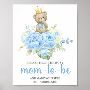 Blauer Bär Helfen Mama des Empfängerzeichens Poster