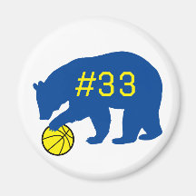 Blauer Bär mit gelbem Basketball und Anzahl