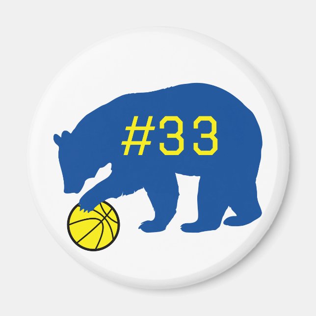 Blauer Bär mit gelbem Basketball und Anzahl Magnet (Vorne)