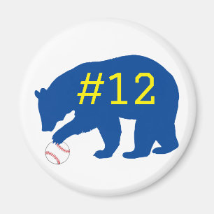 Blauer Bär mit Softball/ Baseball Magnet mit No.