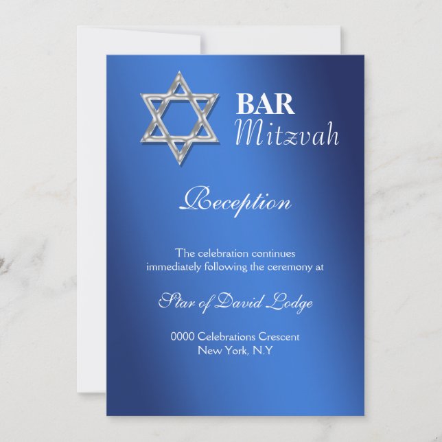 Blauer Bar mitzvah Feierlichkeiten EMPFANG Einladung (Vorderseite)