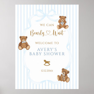 Blauer Bär wartet kaum Baby Shower Eleganter Strei Poster