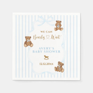 Blauer Bär wartet kaum Baby Shower Eleganter Strei Serviette
