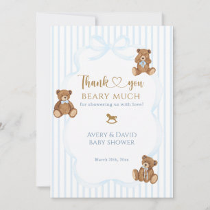Blauer Bär wartet kaum Babyparty Eleganter Streife Dankeskarte