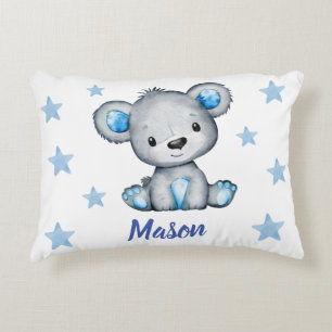 Blauer Bärenjunge mit Stars Individuelle Name Pill Dekokissen