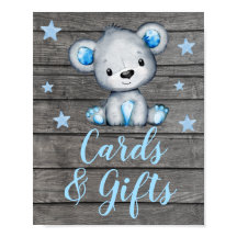 Blauer Bärenkarte und Geschenke Signieren Tafelsig