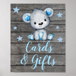 Blauer Bärenkarte und Geschenke Signieren Tafelsig Poster