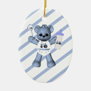 Blauer Bärn-Traktor-1. Weihnachtsverzierung Keramikornament