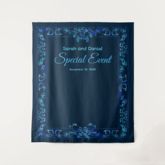 Blauer Barock mit Name Special Event anpassen Wandteppich