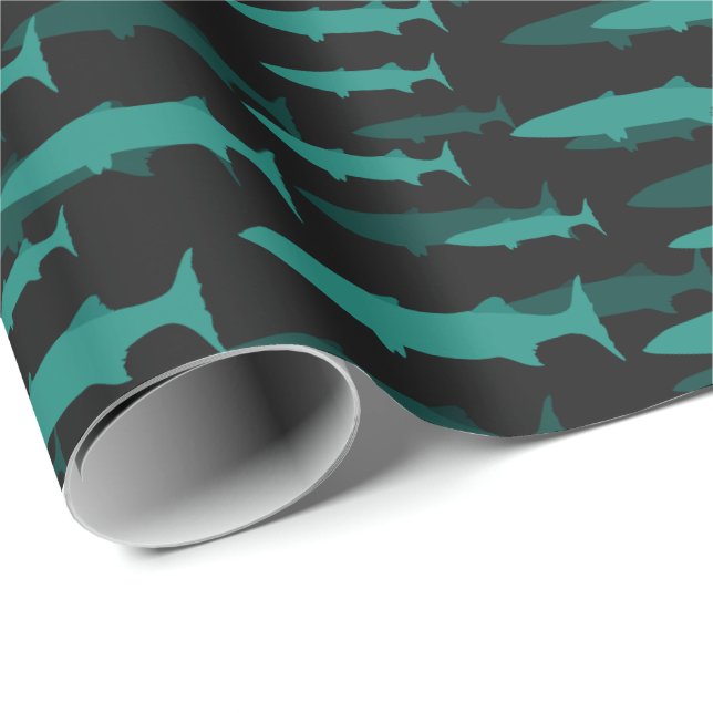 Blauer Barracuda Fisch Geschenkpapier (Rolleneckpunkt)