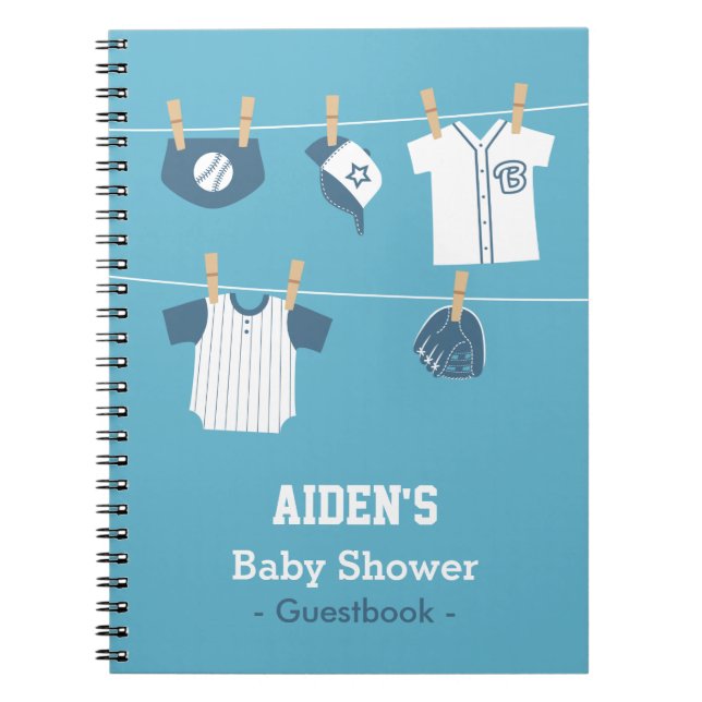 Blauer Baseball-Baby-DuscheGuestbook Notizblock (Vorderseite)