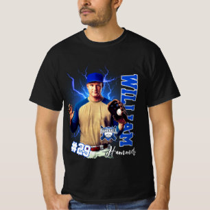 Blauer Baseballspieler Eins Foto mit Namen T-Shirt