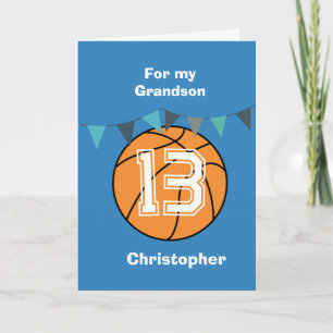 Blauer Basketball 13. Geburtstag Name Enkel Karte