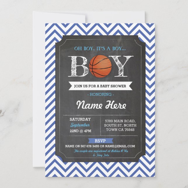 Blauer Basketball-Jungen-Babyparty-Sport lädt ein Einladung (Vorderseite)