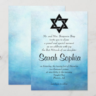 Blauer Bat Mitzvah Einladung, Wasserfarbe, Aquamar Einladung