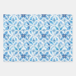 Blauer Batik Brautparty Geschenkpapier Set