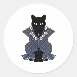 Blauer Batik-Katzen-Mystik-Kunst-Aufkleber Runder Aufkleber