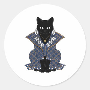 Blauer Batik-Katzen-Mystik-Kunst-Aufkleber Runder Aufkleber