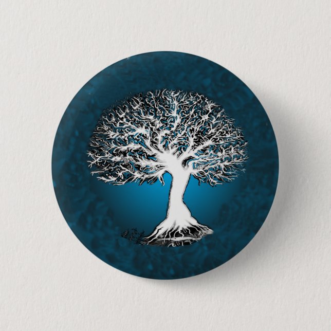 Blauer Baum des Lebens Button (Vorderseite)
