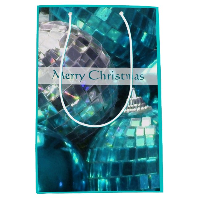 Blauer Baum Frohe Weihnachtsgeschenke Medium Mittlere Geschenktüte (Vorderseite)