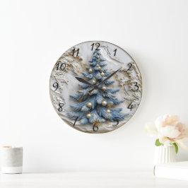 Blauer Baum mit Goldverzierungen. Große Wanduhr