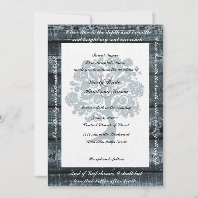 Blauer Baumbestand Poesie Hochzeit Einladung (Vorderseite)
