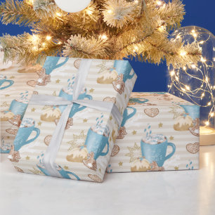 Blauer Becher & Lebkuchen-Keks-Muster Geschenkpapier