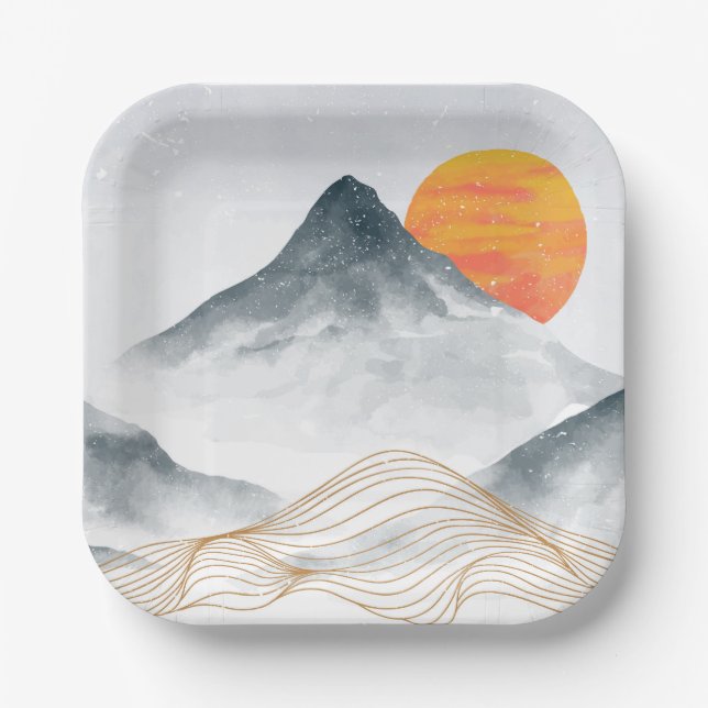 Blauer Berg Pappteller (Vorderseite)