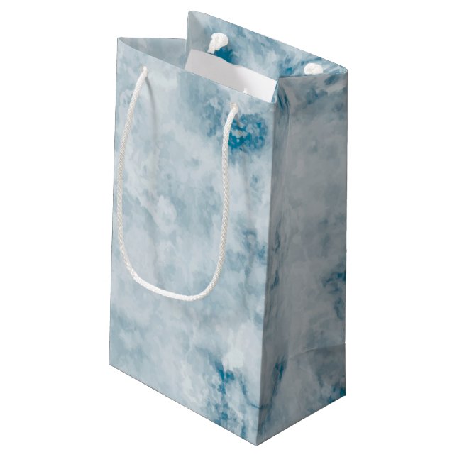 Blauer Beschaffenheits-Marmorierunghintergrund Kleine Geschenktüte (Rückseite Schrägansicht)