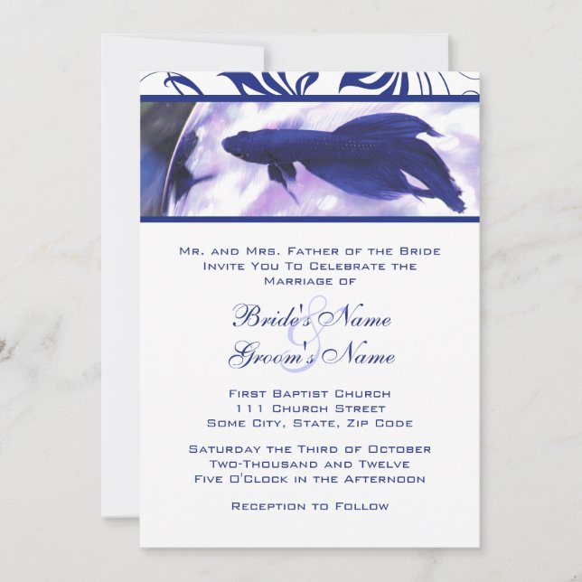 Blauer Betta Hochzeitsempfang Einladung (Vorderseite)