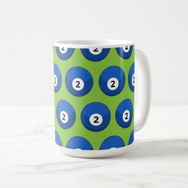 Blauer Billardball Nummer Zwei Muster Kaffeetasse (VorderseiteRechts)
