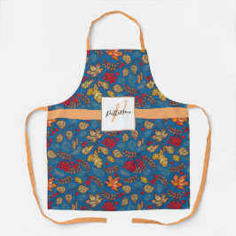 Blauer Blattleder mit Familienname Schürze