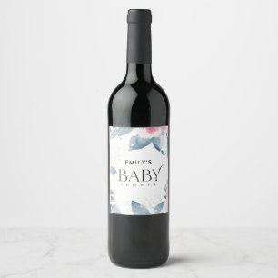 BLAUER-BLAUE-FLORALWASSERFARBE-BABY-DUSCHE WEINETIKETT