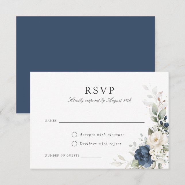 Blauer Blaue Grüne Hochzeitskarte Gold RSVP Einladung (Vorne/Hinten)
