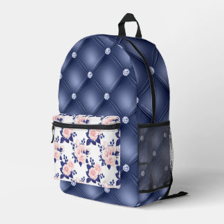 BLAUER-BLAUENGESCHMACK-PATTER MIT PINKROSEN BEDRUCKTER RUCKSACK