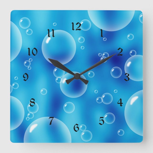 Blauer Blauer Blasen Quadratische Wanduhr (Vorderseite)