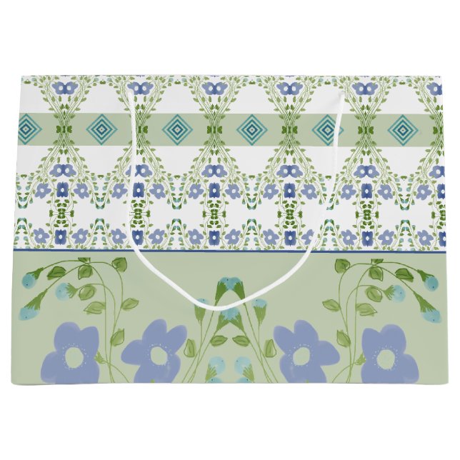 Blauer Blauer Blumen Gemustert Große Geschenktüte (Vorderseite)