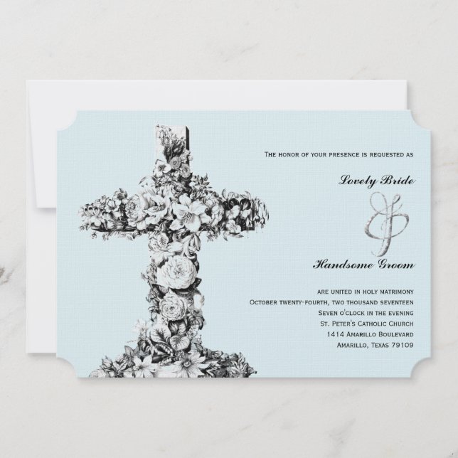 Blauer Blauer Blumenkreuz Christia Hochzeit Einlad Einladung (Vorderseite)