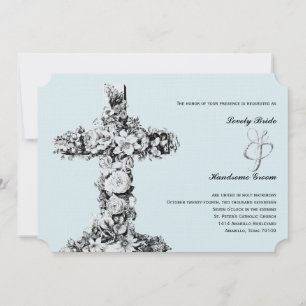 Blauer Blauer Blumenkreuz Christia Hochzeit Einlad Einladung