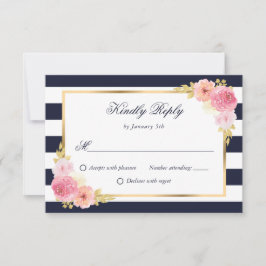 Blauer Blauer Blütenrosa Blütenhochzeit RSVP Karte