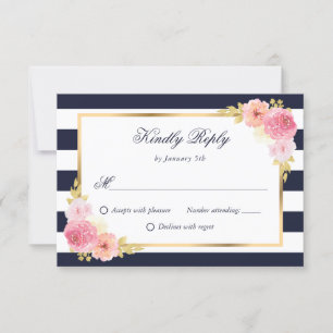 Blauer Blauer Blütenrosa Blütenhochzeit RSVP Karte